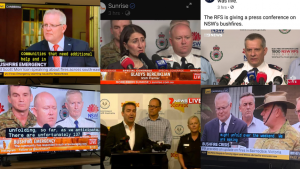 Image shows Auslan interpreters cut out of shot at media briefings during 2019 bushfire emergency