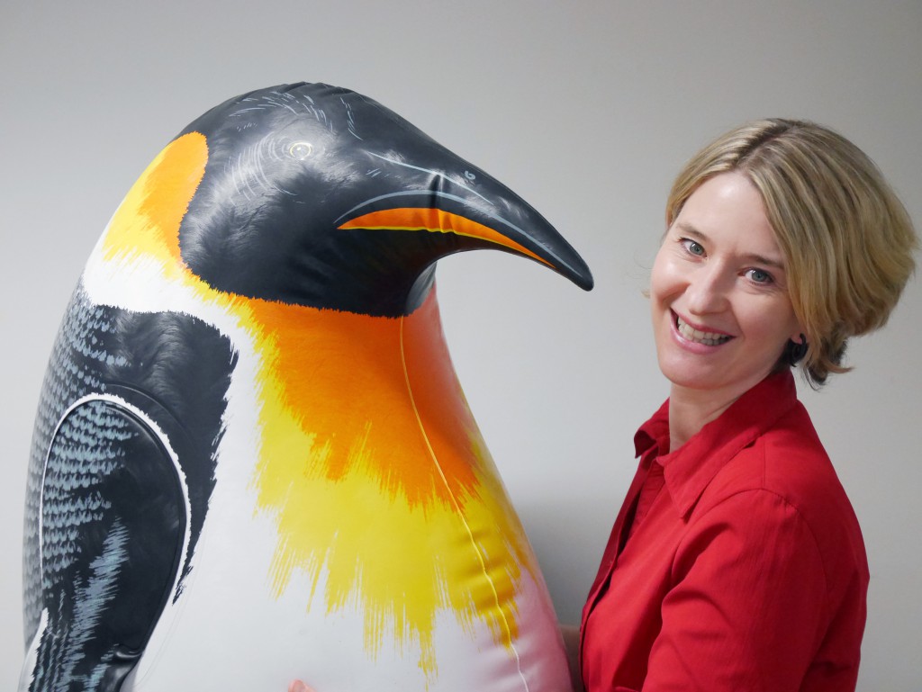 Dr Nina Tirnitz-Parker with 'Philip' the penguin.